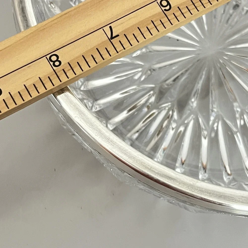 Leonard Crystal Crystal Serving Bowl 8 Inch Clear Silver Rim Cut‎ Glass Decor
